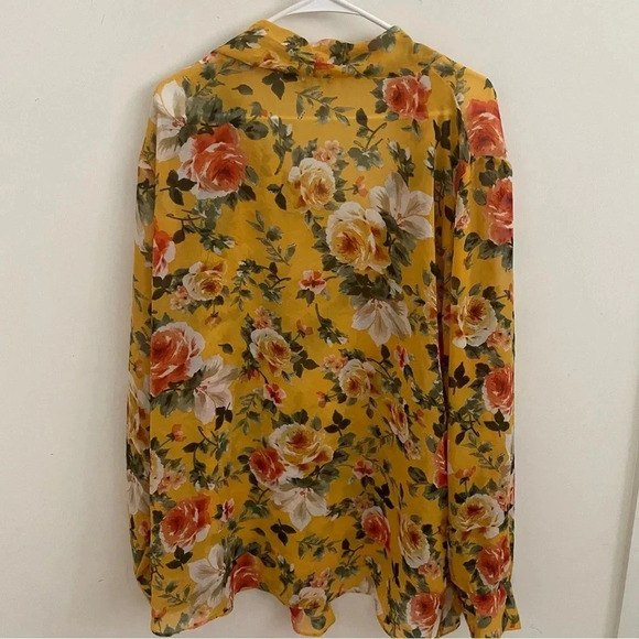 Ellen Weaver Blouse 3X Yellow Pink Long Sleeve Chiffon Flowy Boho Romantic - Picture 4 of 7